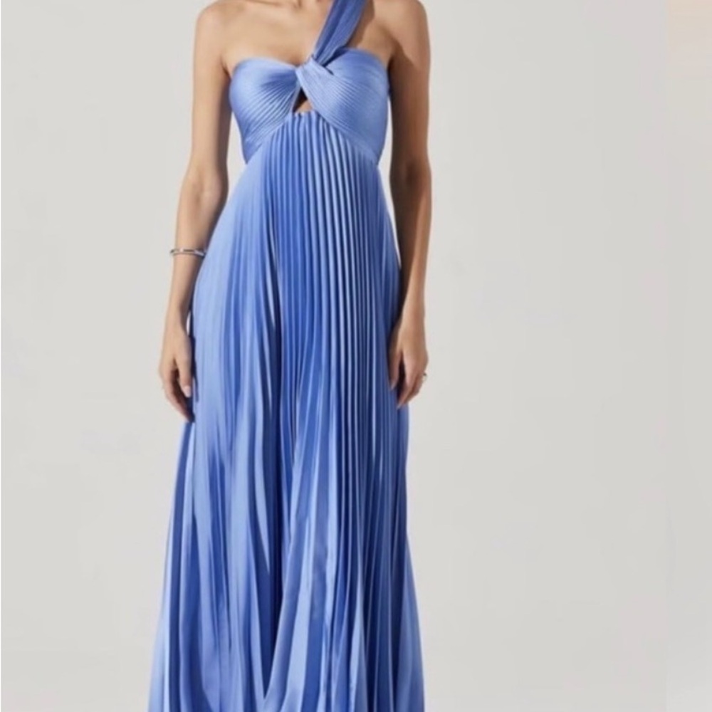 Astr One-Shoulder Pleated Blue Dress